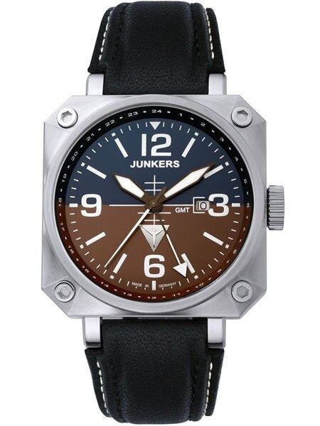 Junkers Horizon Airplane Cockpit Series Swiss Quartz GMT Pilot Watch #6740-4