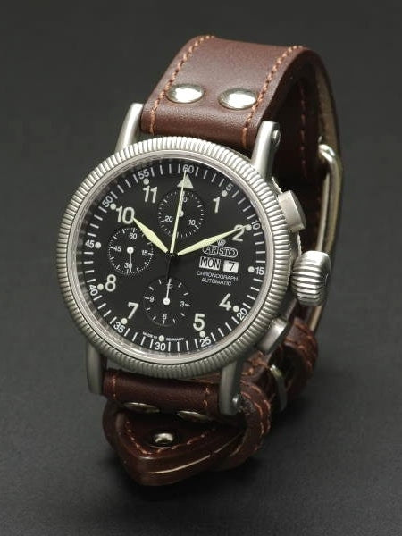 Aristo 3H123 Swiss Valjoux 7750 Automatic Chronograph Aviator Watch