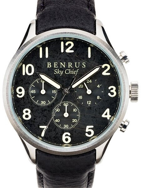 BENRUS 41mm Stainless Steel, Military-Inspired Quartz Sky Chief Chronograph #BR004A