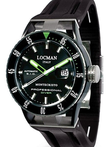 Locman Montecristo 200 Meter Automatic Dive Watch with 44mm Black PVD and Titanium Case #513BKGRPVBK