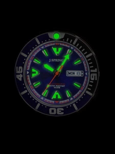 J. Springs Automatic 21-Jewel Sport Dive Watch with Day and Date, Blue Dial #BEB080