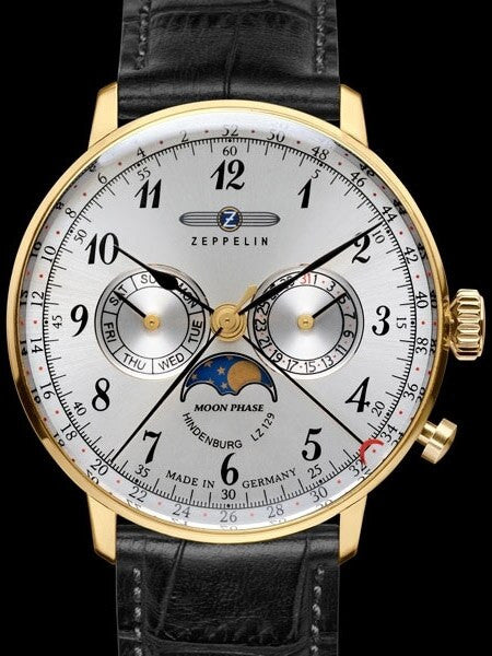 Graf Zeppelin Hindenburg Swiss Quartz Moonphase Calendar Watch #7038-1