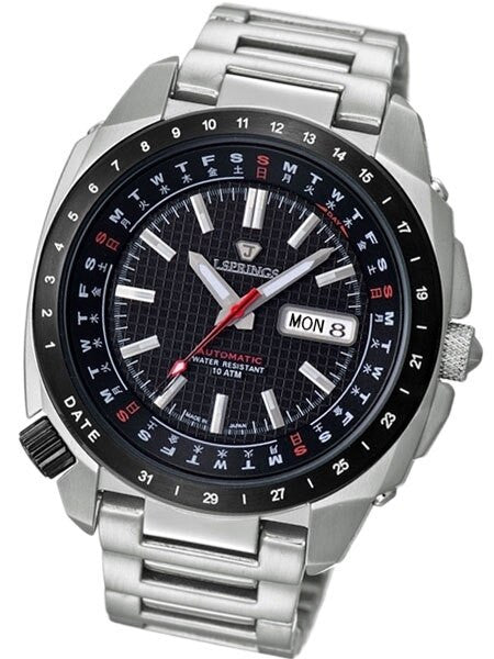 J. Springs Automatic 21-Jewel Retro-Future Watch with Day and Date, Black Dial #BEB069