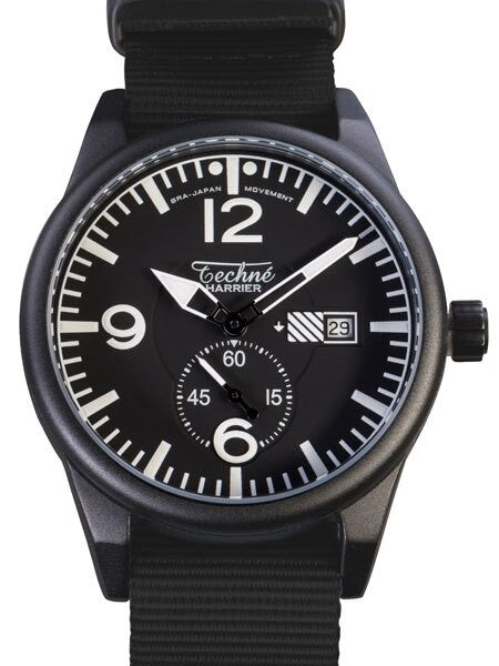Techne Harrier Aviator Quartz Watch with 41mm Black Aluminum Case  #386.123