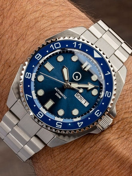 Islander Blue Automatic Dive Watch with AR Double-Dome Sapphire Crystal, and Luminous Dual-Time Ceramic Bezel Insert #ISL-27