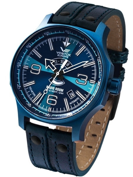Vostok-Europe Radio Room, 32-Jewel Automatic Watch with Blue Case and Dial #595D533