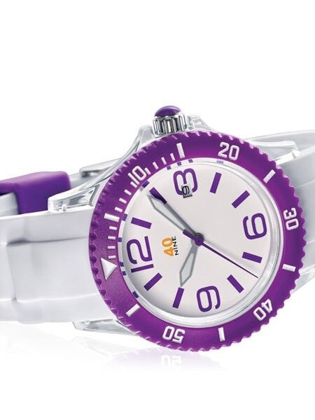 40Nine Clear Plastic 41.5mm Case with White Silicone Rubber Strap #40NINE03-PURPLE3