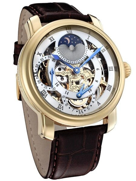 Rougois Dual Time Zone Skeleton Automatic Watch with Day/Night Moonphase #RG305G