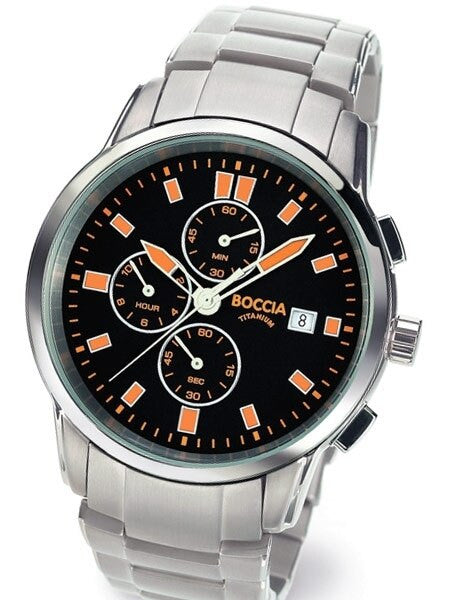 Boccia Mens Quartz Chronograph Watch with 12-Hour Totalizer and 41mm Titanium Case #3763-03