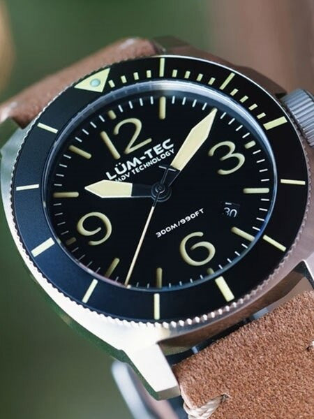 Lum-Tec 44mm Swiss Quartz Dive Watch with AR Sapphire Crystal, Luminous Bezel #M88