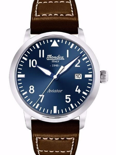 Mondia 1946 Aviator Dial Watch with Brown Leather Strap #MI-780-SS-04BL-CP