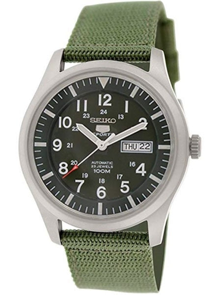 Seiko Military Dark Green Dial Automatic Watch with 42mm Case, Green Canvas Strap #SNZG09K1
