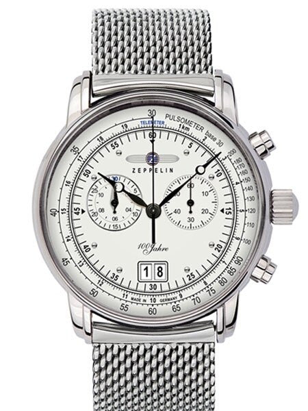 Graf Zeppelin Chronograph Big Date Watch with 12-hr Totalizer, Mesh Bracelet #7690M-1