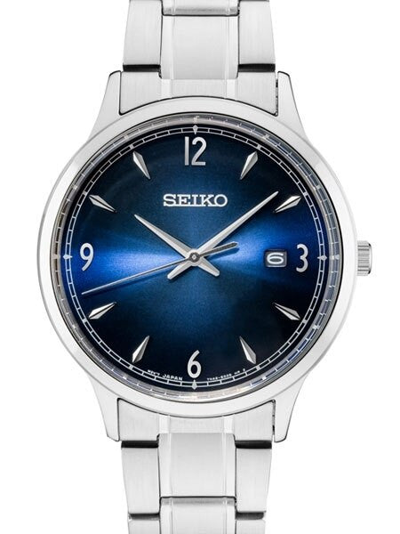 Seiko 40mm Classic Quartz Watch with Radiant Blue Dial and Stainless Steel Bracelet #SGEH89