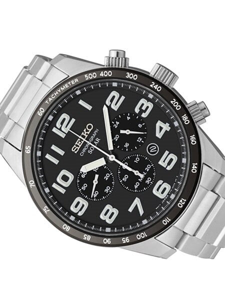 Seiko Core Series Black Dial, Solar Chronograph with 24-Hour Sub-Dial #SSC229