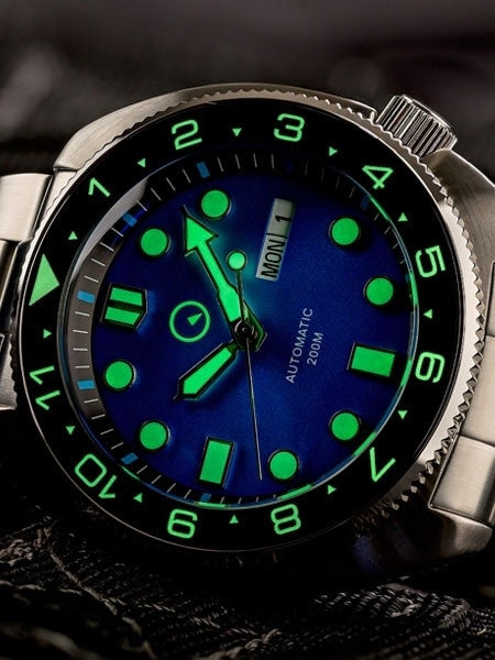 Islander Dual-Time Automatic Dive Watch with AR Double Dome Sapphire Crystal, and Luminous Ceramic Bezel Insert #ISL-31