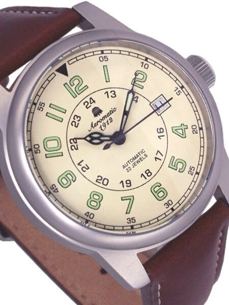 Aeromatic 1912 Automatic (self-winding) Aviator Watch with Brown Strap #A1412
