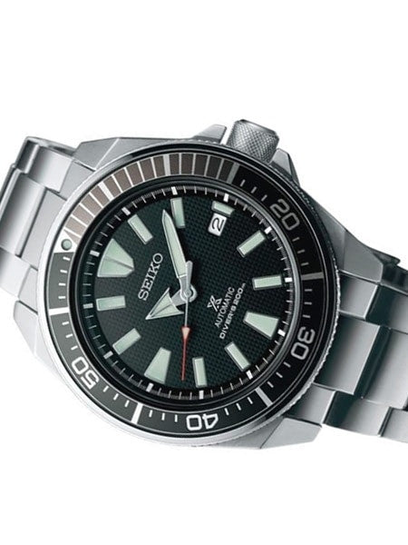 Seiko Samurai Prospex Automatic Dive Watch with Black Dial and Stainless Steel Bracelet #SRPB51