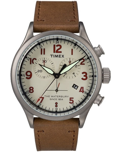 Timex 42mm Waterbury Quartz Chronograph with Cream Dial and INDIGLO Night-Light #TW2R38300VQ