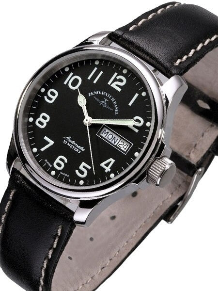 Zeno Mens Day-Date Pilot Watch with Black Dial and Swiss Automatic Movement #12836DD-a1