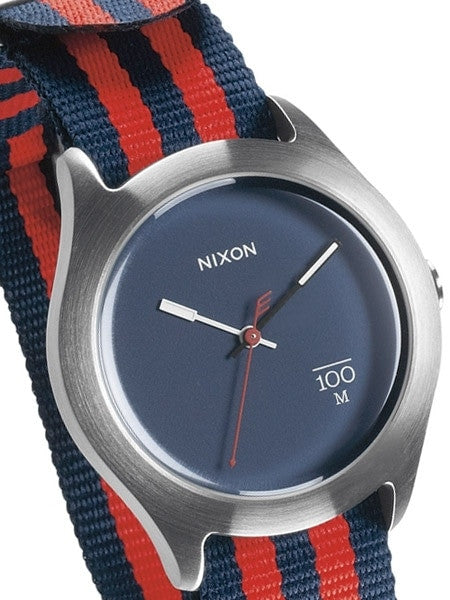 Nixon Quad Quartz Watch with Blue Dial and Red, Blue Nylon Strap #A344-1152