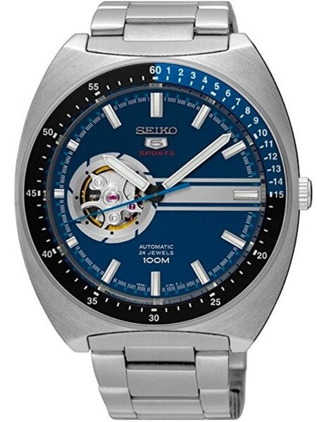 Seiko 44mm Sports 5 Automatic 24-Jewel Watch with an Open Heart Blue Dial #SSA327K1