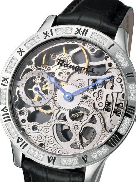Limited Edition Rougois skeleton watch Steel with Crystals on the bezel #2270M-S-1S
