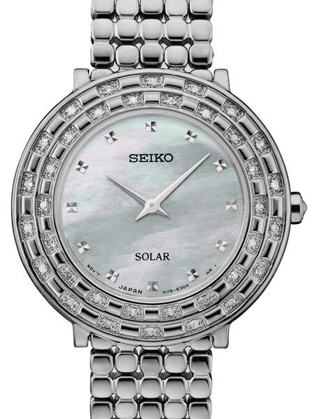 Seiko Tressia Solar Dress Watch with with 36 Diamonds, Mother of Pearl Dial #SUP373