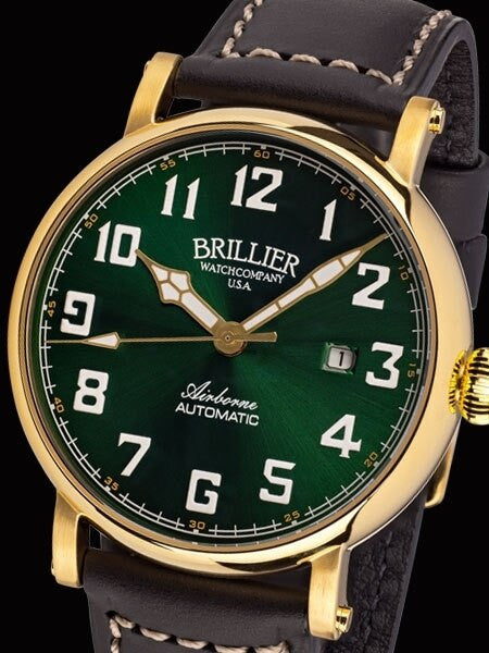Brillier Green 43mm Airborne Automatic Watch with Horween Leather Strap #BR-16