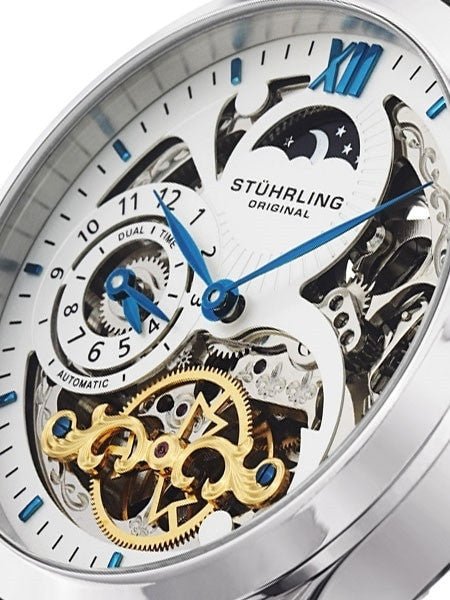 Stuhrling Special Reserve Automatic Dual Time Watch with Blue Hands and Markers #571.33152