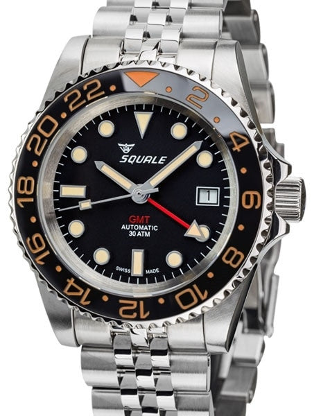 Squale 300 meter Swiss Automatic GMT watch with Ceramic Bezel, AR Sapphire Crystal #1545GM-CER-VIN