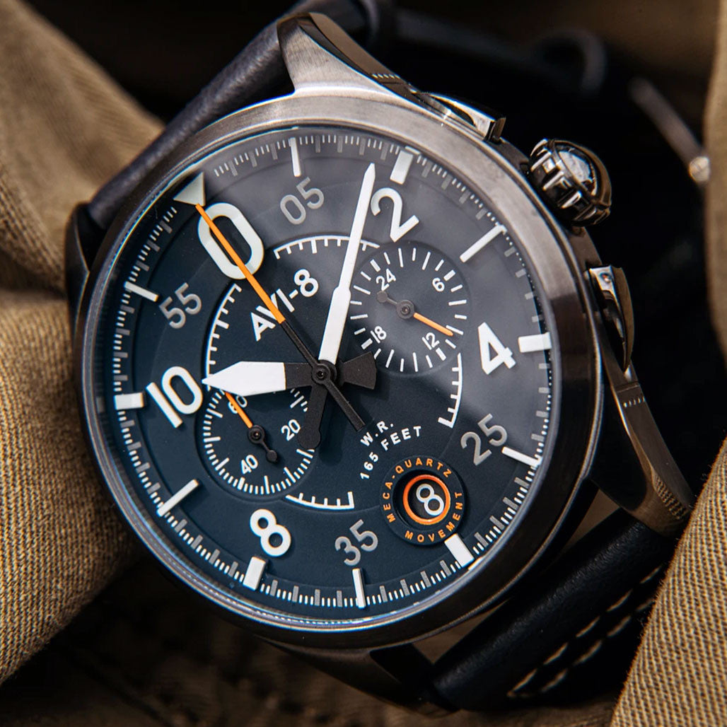 AVI-8 Spitfire Lock Japanese Meca-Quartz Chronograph, Blue Dial