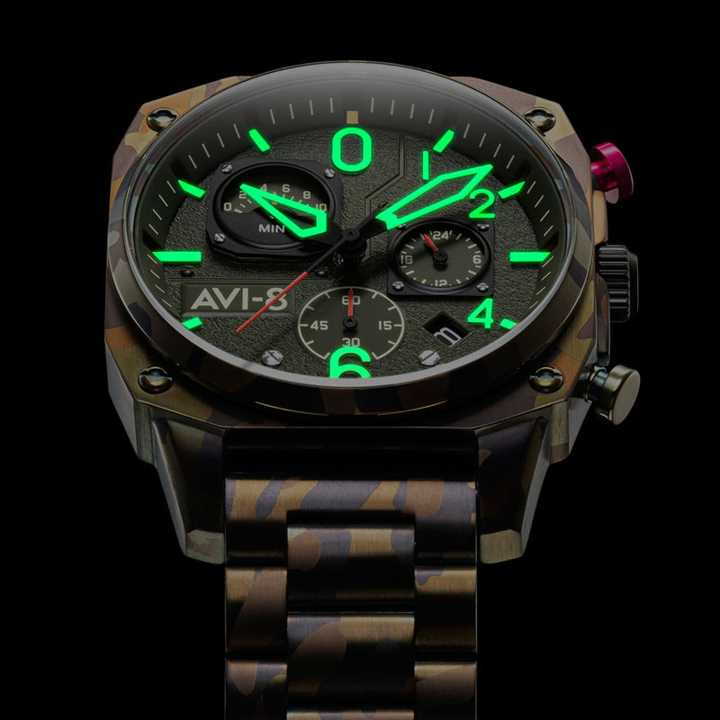 AVI-8 Hawkeye Hunter Ground Camo, Retrograde Chronograph, AR Crystal #AV-4052-22