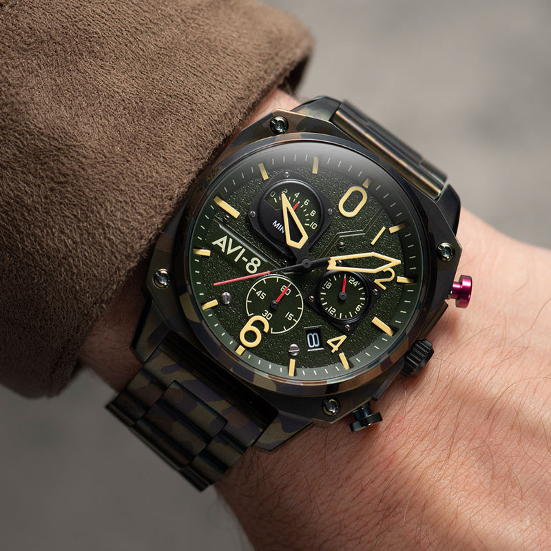 AVI-8 Hawkeye Hunter Ground Camo, Retrograde Chronograph, AR Crystal #AV-4052-22