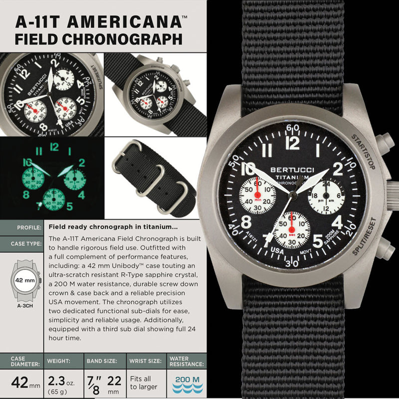 Bertucci A-11T American Field Titanium Chronograph Watch with Sapphire Crystal #13343