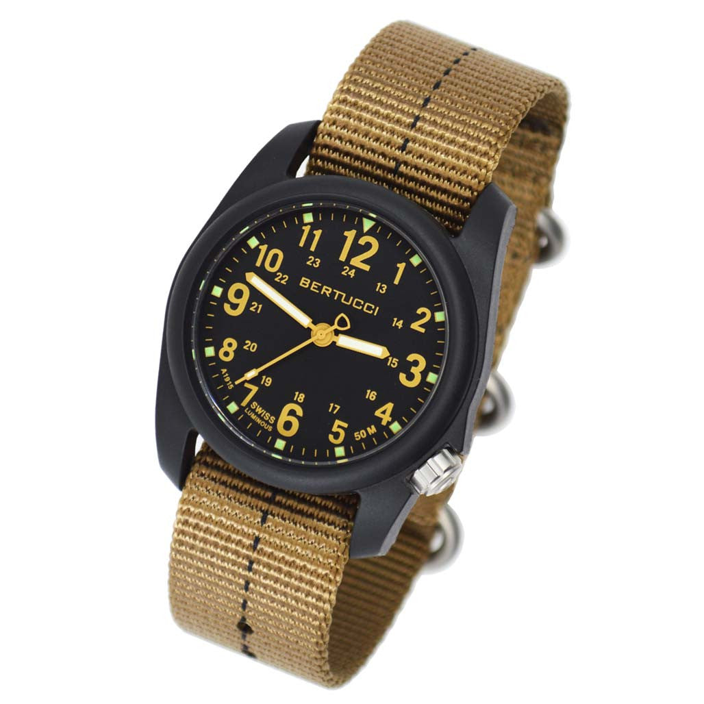 Bertucci DX3 Field Resin Watch, Dash Striped Nylon Strap, Black