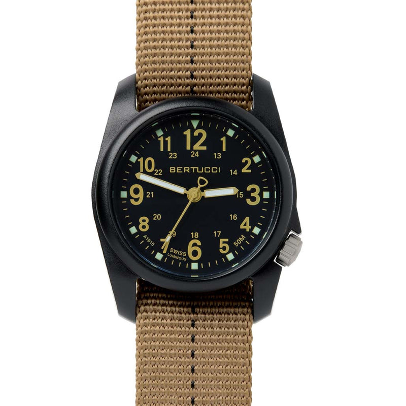 Bertucci DX3 Field Resin Watch, Dash-Striped Nylon Strap, Black Dial - 11041