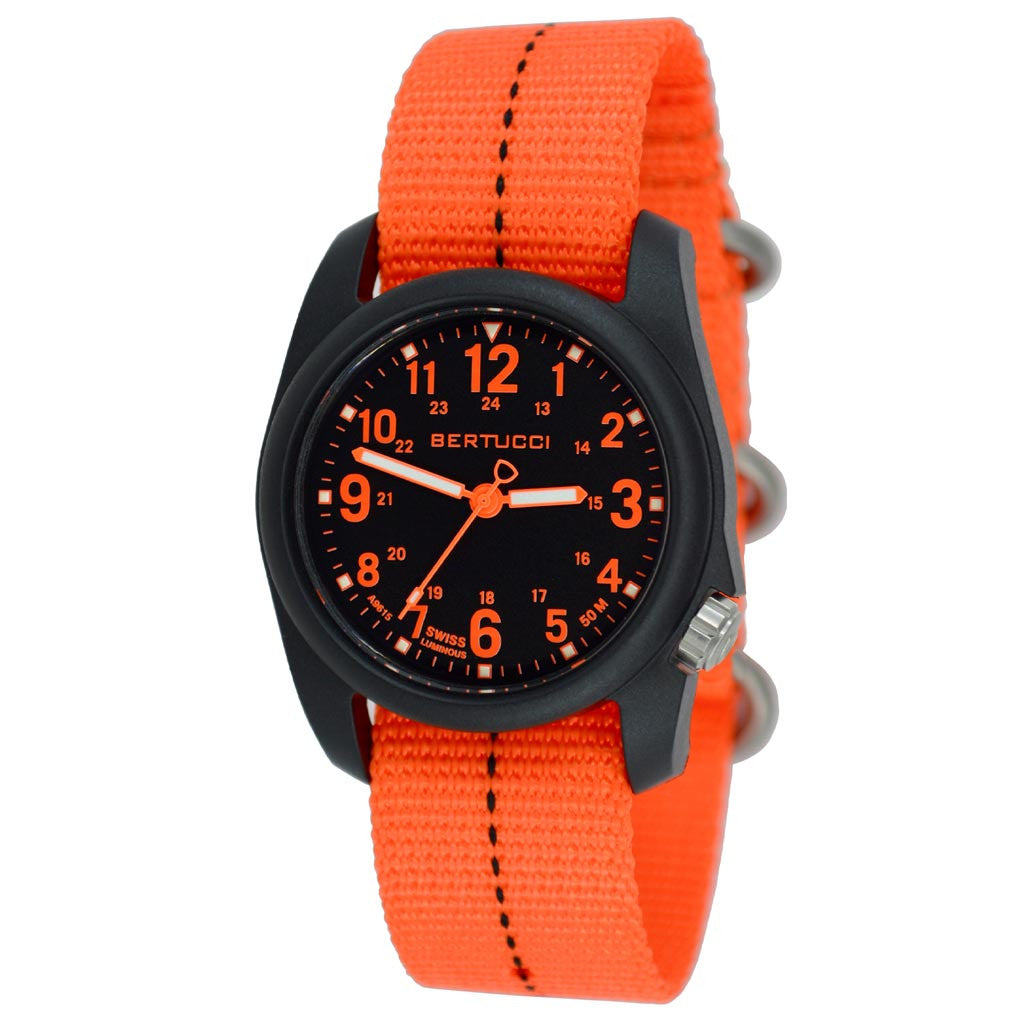 Bertucci DX3 Field Resin Watch, Dash Striped Nylon Strap, Black