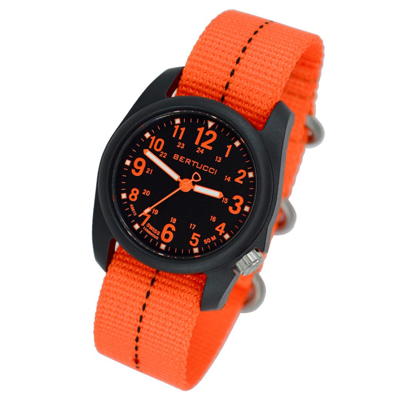 Bertucci DX3 Field Resin Watch, Dash-Striped Nylon Strap, Black Dial - 11042