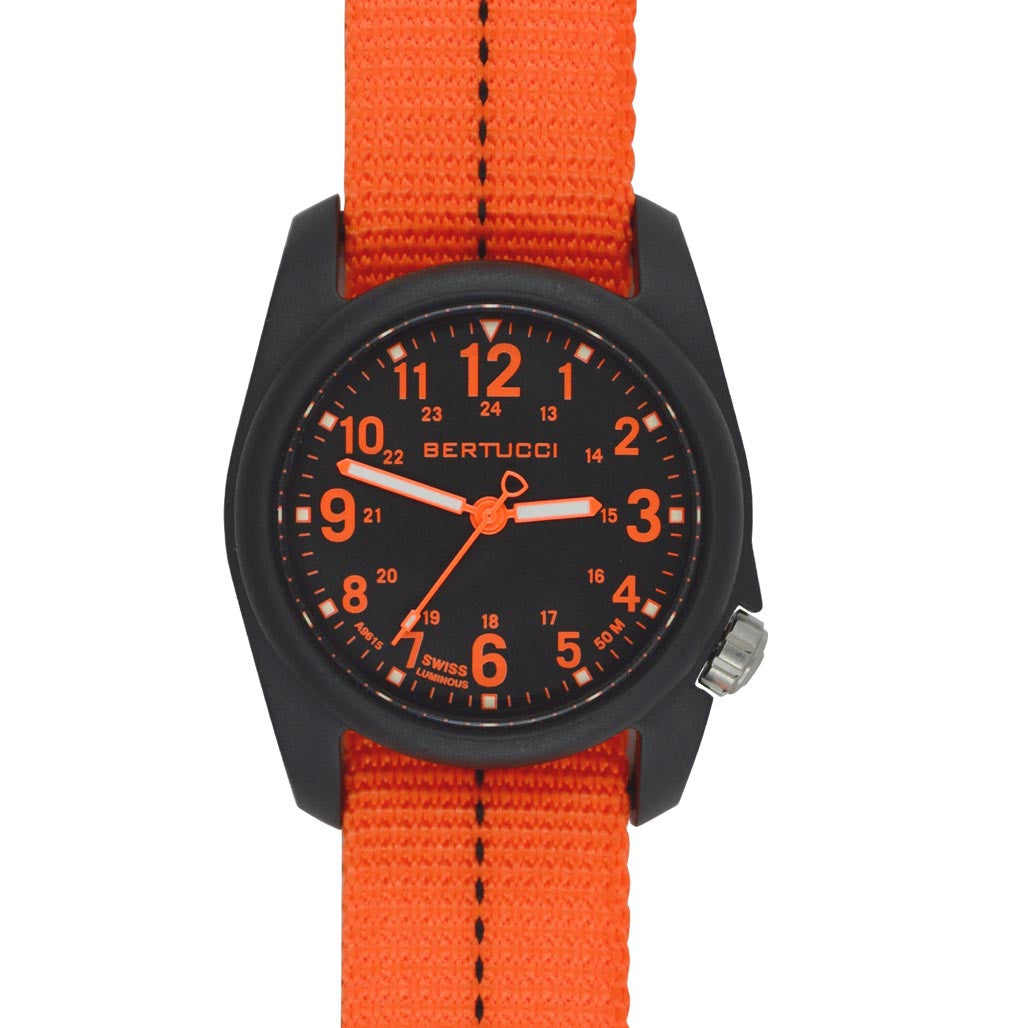 Bertucci DX3 Field Resin Watch, Dash Striped Nylon Strap, Black