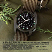 Bertucci retro-inspired Retroform field watch with a USA movement, 5 year battery and G-Type nylon band #11600 lifestyle