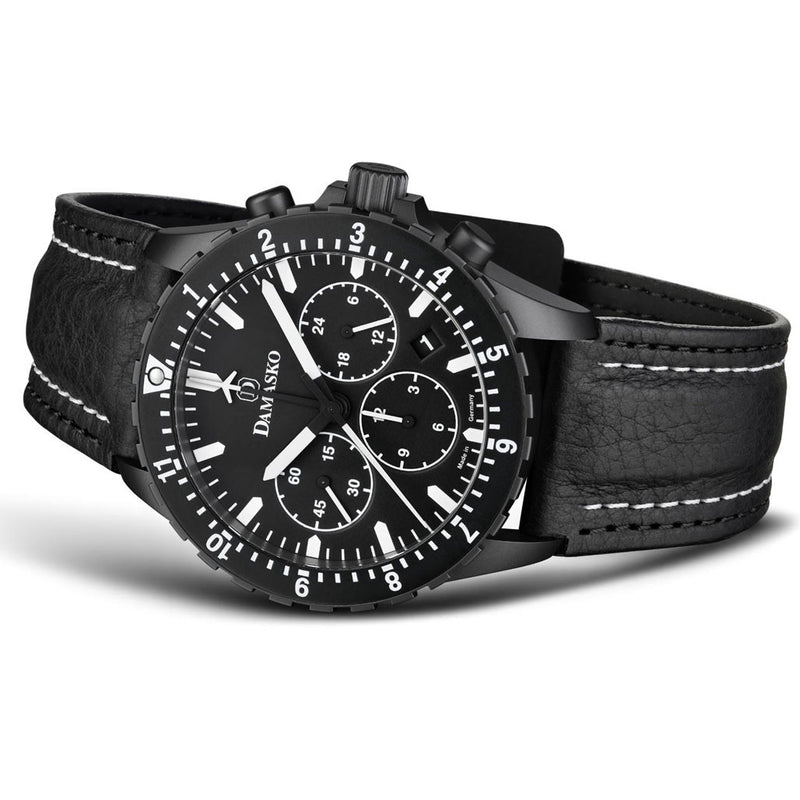 Damasko Black 42mm Chronograph with a Stopwatch plus 12-hour Totalizer #DC86