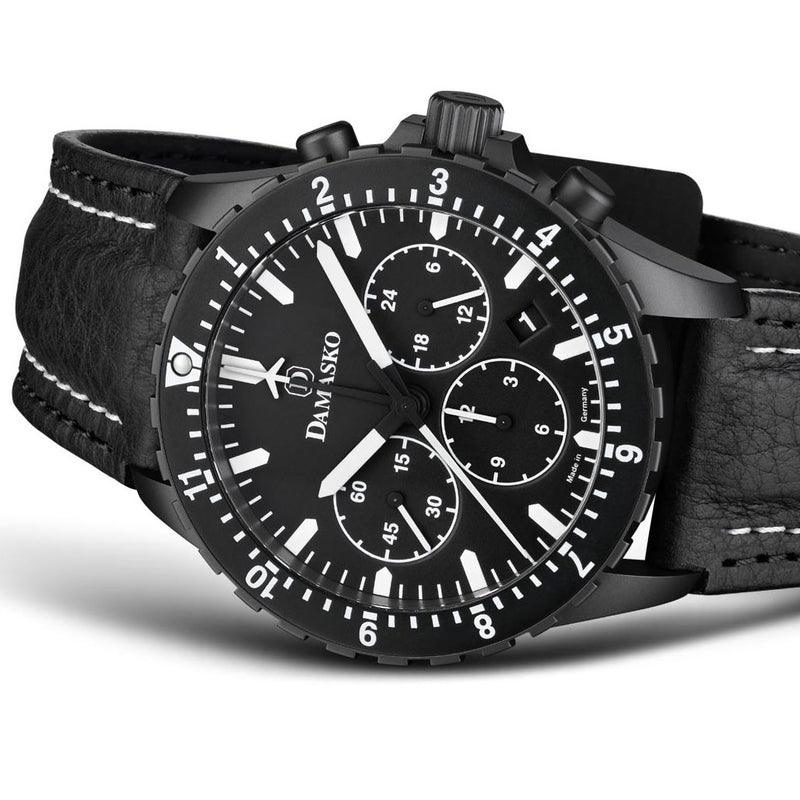Damasko Black 42mm Chronograph with a Stopwatch plus 12-hour Totalizer #DC86