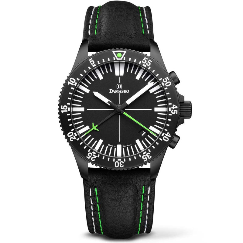 Damasko Black DLC 42mm Chronograph, Green, with 60-Minute Stopwatch #DC82