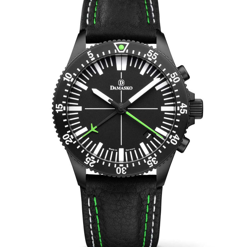 Damasko Black DLC 42mm Chronograph, Green, with 60-Minute Stopwatch #DC82