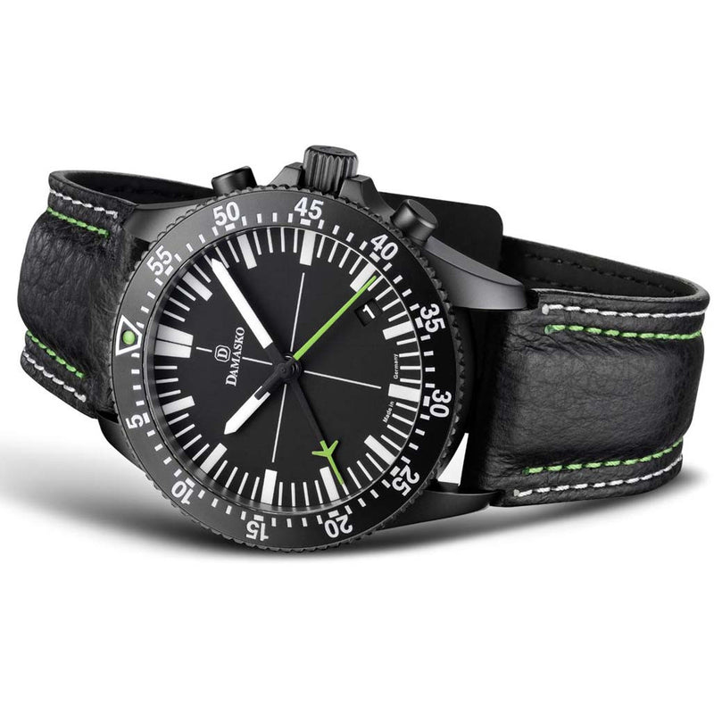 Damasko Black DLC 42mm Chronograph, Green, with 60-Minute Stopwatch #DC82