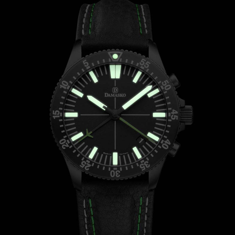 Damasko Black DLC 42mm Chronograph, Green, with 60-Minute Stopwatch #DC82