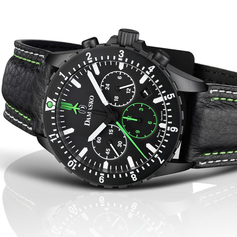 Damasko Black 42mm Chronograph with a Stopwatch and a 12-hour Totalizer #DC86