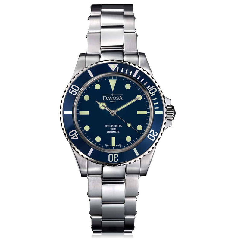 Davosa Ternos Sixties-Style Swiss Automatic Dive Watch with Blue Dial #16152540