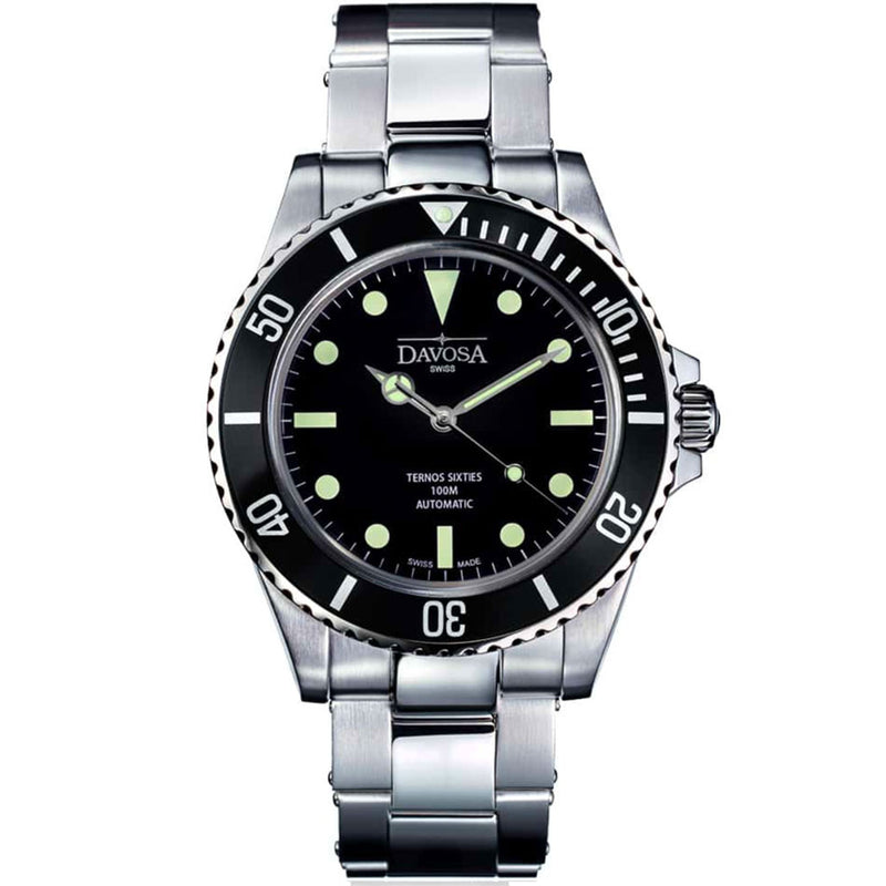 Davosa Ternos Sixties-Style Swiss Automatic Dive Watch with Black Dial #16152550